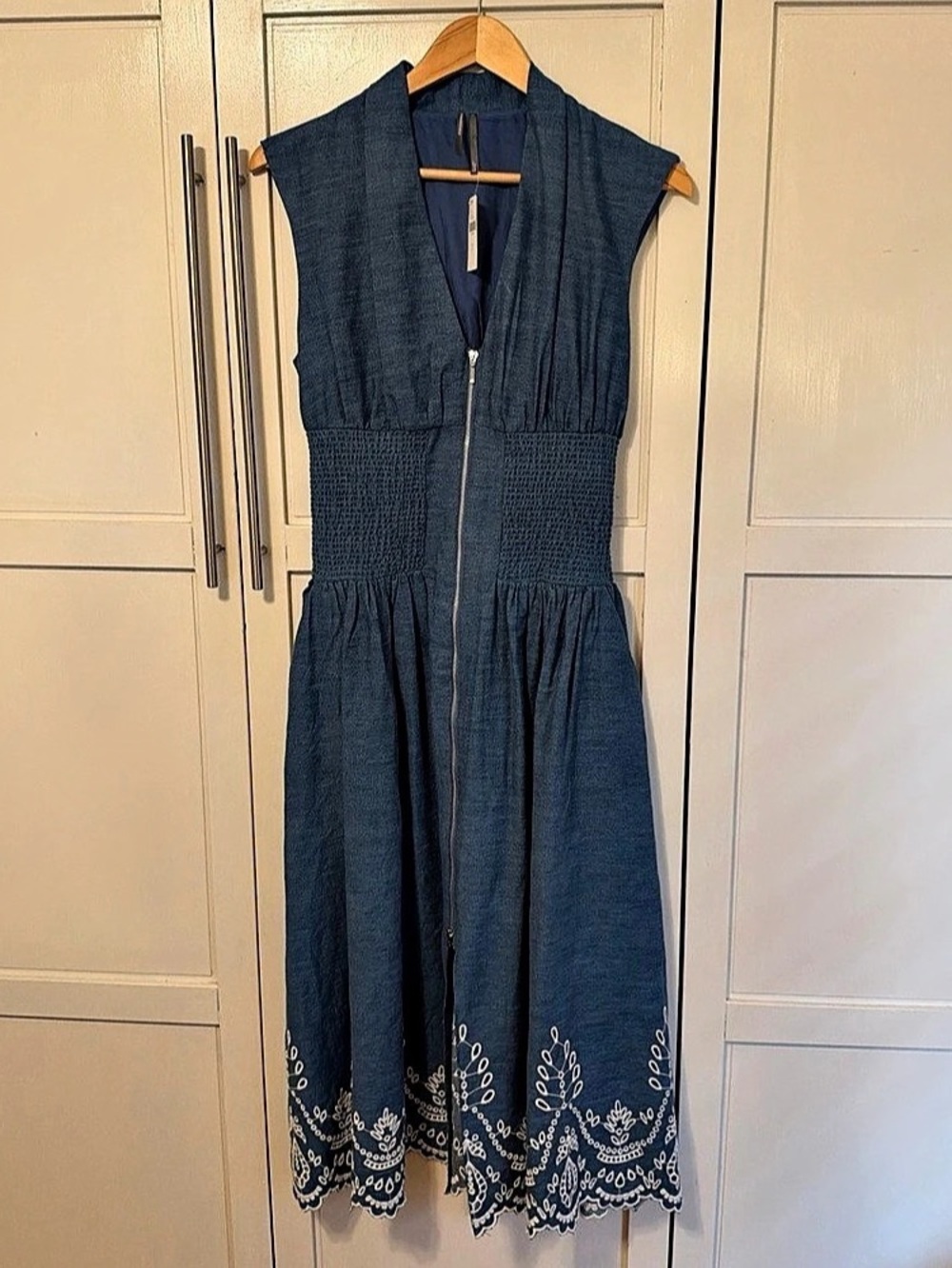 Anthropologie The Tommie Denim Chambray Zip Front Eyelet Trim Small NWT